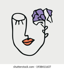 Abstract modern contamporary face portrait. Hand drawn vector illustration in modern minimal style. Continuous line art.