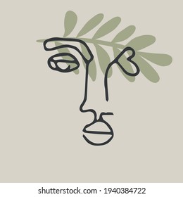 Abstract modern contamporary face portrait. Hand drawn vector illustration in modern minimal style. Continuous line art.
