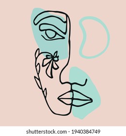 Abstract modern contamporary face portrait. Hand drawn vector illustration in modern minimal style. Continuous line art.