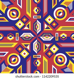 abstract modern contemporary red yellow blue and white geometric native pattern