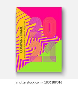 Abstract modern cover design background with 2021 new year, 2021 numbers in thin lines striped style, vector illustration for Annual Report, banner, card, brochure, magazine, label, flyer, poster, eve
