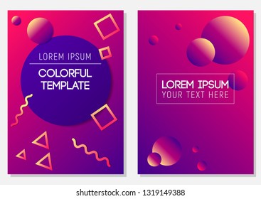 Abstract modern cover template layouts A4 size in memphis style with bright colorful gradient isolated elements and background