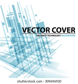  Abstract modern cover with text and heading. Technology or business or science blue background. Digital design, transparent geometric shapes. Futuristic style. Vector version