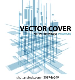  Abstract modern cover with text and heading. Technology or business or science  blue background. Digital design, transparent geometric shapes. Futuristic style. Vector version