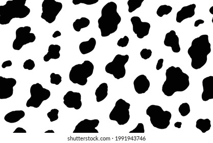 Abstract modern cow fur seamless pattern. Animals trendy background. Black and white decorative vector illustration for print, card, postcard, fabric, textile. Modern ornament of stylized skin.