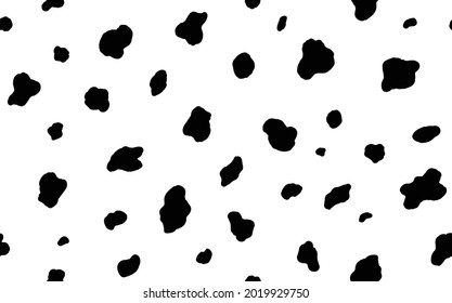 Abstract modern cow fur seamless pattern. Animals trendy background. Black and white decorative vector illustration for print, card, postcard, fabric, textile. Modern ornament of stylized skin.