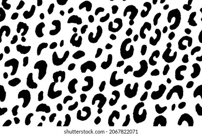 Abstract modern cow fur seamless pattern. Animals trendy background. Black and white decorative vector illustration for print, card, postcard, fabric, textile. Modern ornament of stylized skin.