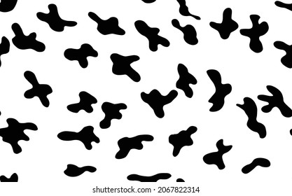 Abstract modern cow fur seamless pattern. Animals trendy background. Black and white decorative vector illustration for print, card, postcard, fabric, textile. Modern ornament of stylized skin.