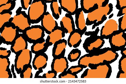 Abstract modern cow fur seamless pattern. Animals trendy background. Black and white decorative vector illustration for print, card, postcard, fabric, textile. Modern ornament of stylized skin.