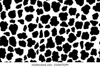 Abstract modern cow fur seamless pattern. Animals trendy background. Black and white decorative vector illustration for print, card, postcard, fabric, textile. Modern ornament of stylized skin.