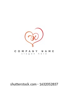 Abstract, Modern, Creative and Minimalist Letter K Heart Logo Design Icon, Editable in Vector Format in Black and White Color