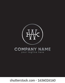 Abstract, Modern, Creative and Minimalist Letter WK in circle Logo Design Icon, Editable in Vector Format in Black and White Color