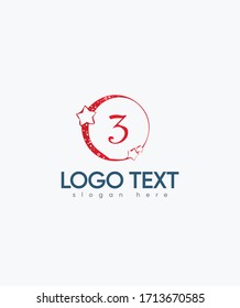 Abstract modern creative number 3 with stars logo template, vector logo for business and company identity 