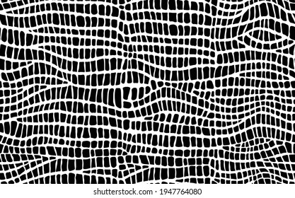 Abstract modern crocodile leather seamless pattern. Animals trendy background. Black and white decorative vector illustration for print, fabric, textile. Modern ornament of stylized alligator skin.
