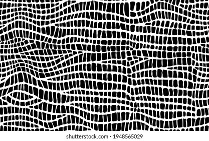 Abstract modern crocodile leather seamless pattern. Animals trendy background. Black and white decorative vector illustration for print, fabric, textile. Modern ornament of stylized alligator skin.