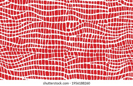 Abstract modern crocodile leather seamless pattern. Animals trendy background. Red and white decorative vector illustration for print, fabric, textile. Modern ornament of stylized alligator skin.