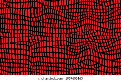 Abstract modern crocodile leather seamless pattern. Animals trendy background. Black and red decorative vector illustration for print, fabric, textile. Modern ornament of stylized alligator skin.