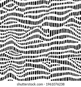 Abstract modern crocodile leather seamless pattern. Animals trendy background. Black and white decorative vector illustration for print, fabric, textile. Modern ornament of stylized alligator skin.