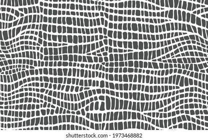 Abstract modern crocodile leather seamless pattern. Animals trendy background. Black and white decorative vector illustration for print, fabric, textile. Modern ornament of stylized alligator skin.