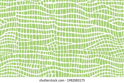 Abstract modern crocodile leather seamless pattern. Animals trendy background. Green and white decorative vector illustration for print, fabric, textile. Modern ornament of stylized alligator skin.