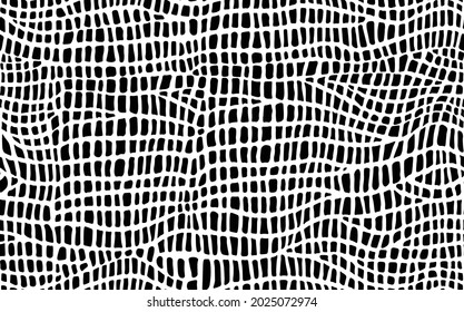 Abstract modern crocodile leather seamless pattern. Animals trendy background. Black and white decorative vector illustration for print, fabric, textile. Modern ornament of stylized alligator skin.