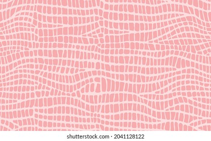 Abstract modern crocodile leather seamless pattern. Animals trendy background. Pink decorative vector illustration for print, fabric, textile. Modern ornament of stylized alligator skin.