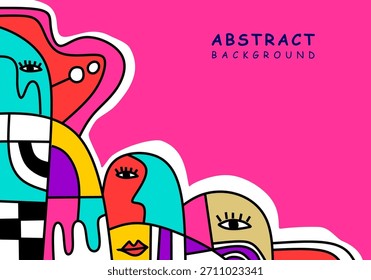 Ilustración Abstractas de cubismo moderno con rostros humanos coloridos
