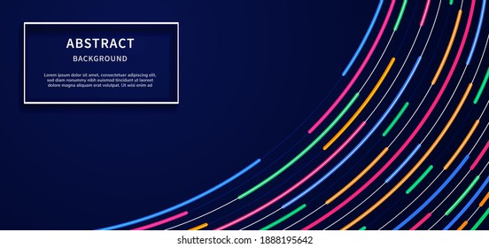 Abstract modern curve lines blue, pink, orange, green, neon light on dark blue background design with copy space for text. Vector illustration