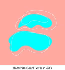 Abstract modern cyan colored shapes and white lines on light coral background. Art in minimal trendy style. Design template for social media post stories. Poster art. Wall art. 