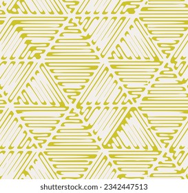 Abstract modern cyber lime
hand drawn geometric line, stripe triangles seamless pattern design for for scarf, rug, clothing, duvet cover, tile, carpet Mosaic  maze 