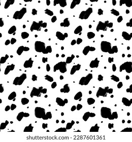 Abstract modern dalmatian or cow seamless pattern. Brush drawn vector irregular random spots, dots and blotches. Animal abstract print, modern texture. Wildlife fur skin seamless design.