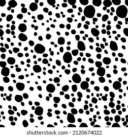 Abstract modern dalmatian fur seamless pattern. Animals trendy background. Black and white decorative vector illustration for print, card, postcard, fabric, textile. Modern ornament of stylized skin.
