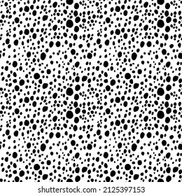 Abstract modern dalmatian fur seamless pattern. Animals trendy background. Black and white decorative vector illustration for print, card, postcard, fabric, textile. Modern ornament of stylized skin.