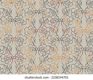 Abstract modern damask floral pattern.  Ornamental damask pattern on grey background.