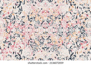 Abstract modern damask flower ornament. Black, pink and yellow geometric texture motif.