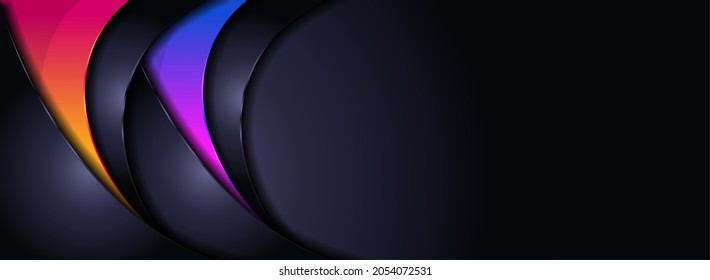 Abstract Modern Dark Background Combined with Shinny Orange and Purple Lines. Usable for Background, Wallpaper, Banner, Poster, Brochure, Card, Web, Presentation.