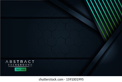 Abstract modern dark background with light green blue gradient lines. Overlap modern background
