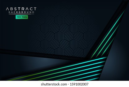 Abstract modern dark background with light green blue gradient lines. Overlap modern background