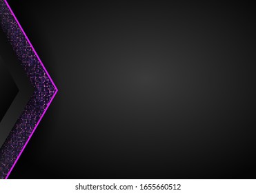 Abstract modern dark background with overlap layers. Realistic texture with golden dots element, shiny light effect circle glitters. Technology Design Template.