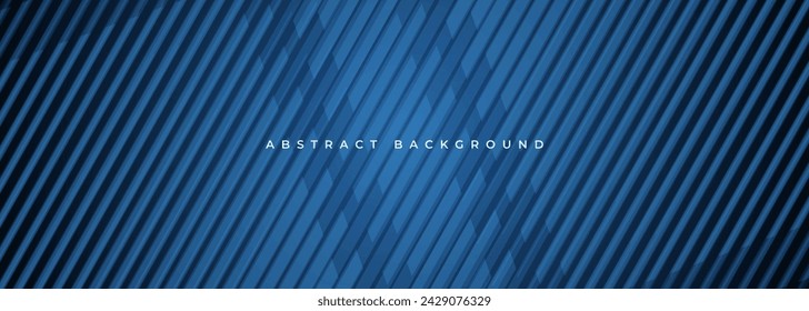 Fondo abstracto moderno azul oscuro con rayas geométricas. Diseño de banner horizontal de concepto corporativo futurista. Ilustración vectorial de fondo ancho azul con líneas.