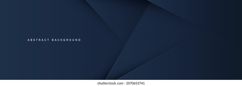 Resumen del fondo de banner horizontal azul oscuro moderno con formas geométricas superpuestas de capa y sombra de decoración. Diseño de textura de corte de papel simple y a la moda. Juego para afiche, portada, folleto, cabecera