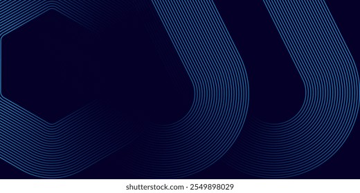 Abstract Modern dark blue abstract horizontal banner background with glowing geometric lines. Suitable background