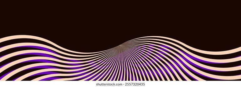 Abstract modern dark brown background with purple beige wavy line. Luxury long backdrop. Geometric art digital screen. banner. wallpaper. Presentation card. Copy space. Cover design. Mocha Mousse