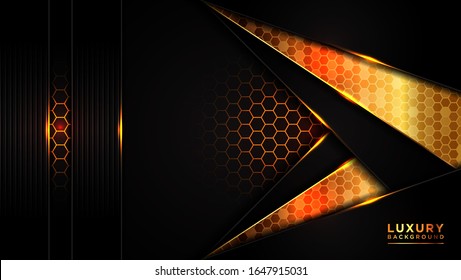 Abstract modern dark luxury background. Dark gray overlap hexagon mesh triangle gold line design modern futuristic background vector illustration. Creative and Modern design vector illustration.