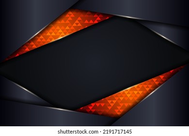 Abstrakter, moderner dunkler Overlap-3D-metallischer Hintergrund mit glänzendem strukturiertem Orange-Design-Element