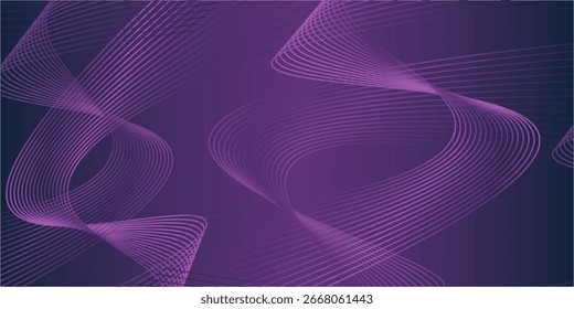 Abstract modern dark purple vector background with glowing curves and wavy lines.