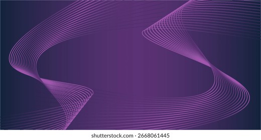 Abstract modern dark purple vector background with glowing curves and wavy lines.