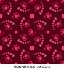 Abstract modern decorative seamless pattern with circle and twirl elements of purple and pink shades