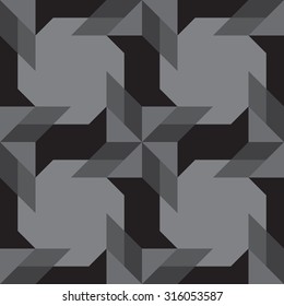 Abstract modern decorative seamless pattern with different geometrical shapes of black and grey shades
