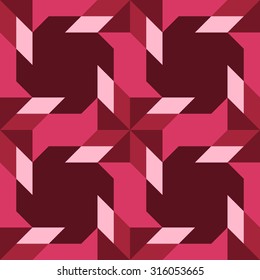 Abstract modern decorative seamless pattern with different geometrical shapes of pink and purple shades